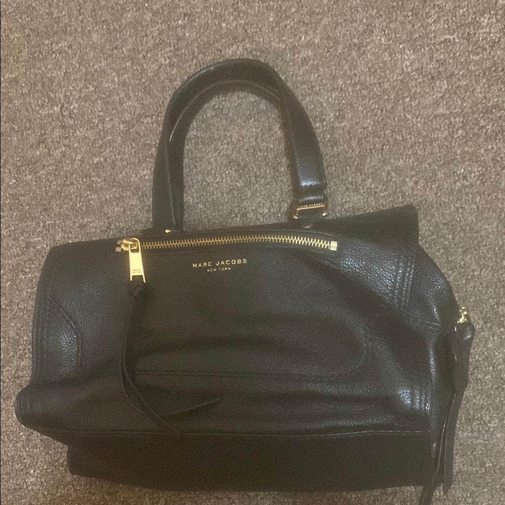 Marc Jacobs Black Leather Satchel with Gold Hardware